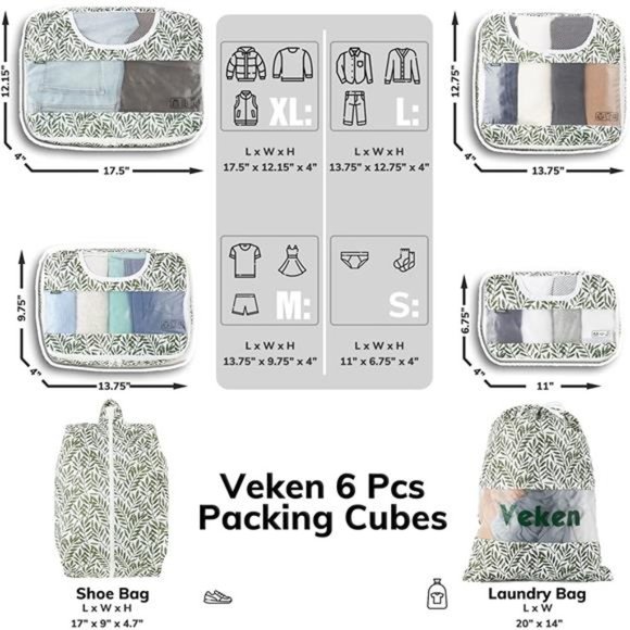 6 Pc Set Packing Cubes Luggage Packing Organizers for Travel Accessories - Picture 6 of 6